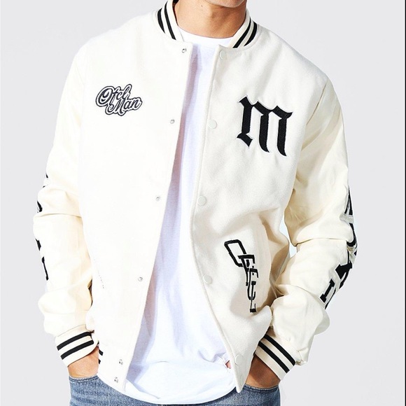 Boohoo Other - Boohoo Man White MELTON VARSITY BOMBER JACKET